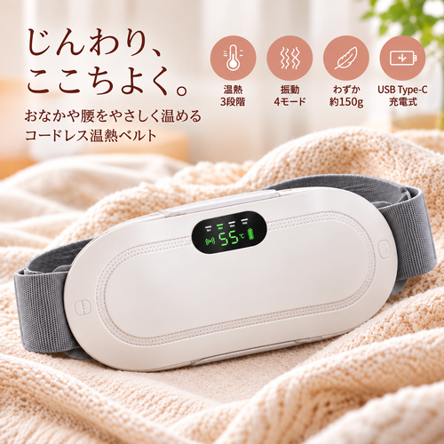 YURURI™ コードレス温熱ベルト｜おなか・腰をじんわり温める